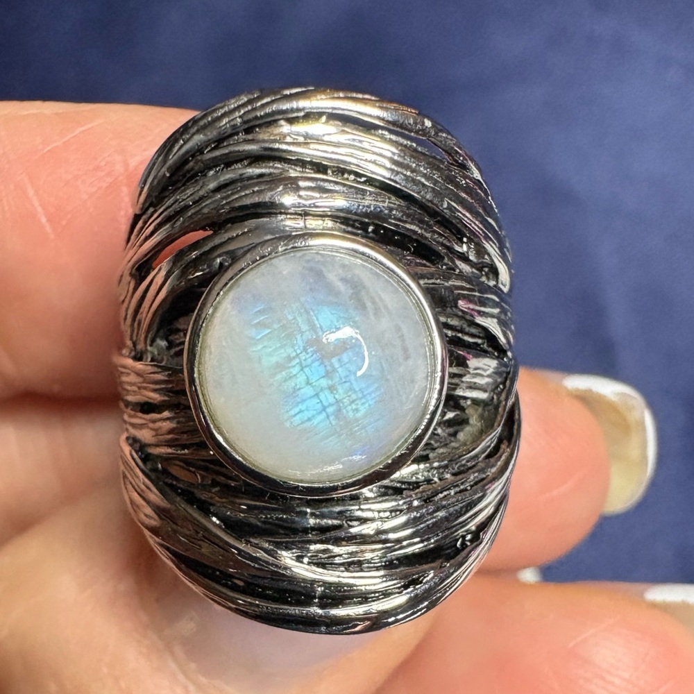 Ring*Vibrant Moonstone 925 Sterling Silver Setting